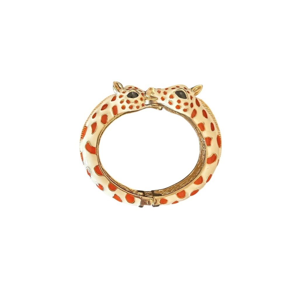 Fornash Enamel Giraffe Hinge Bangle Bracelet Gold Tone Cream Safari Animal EUC